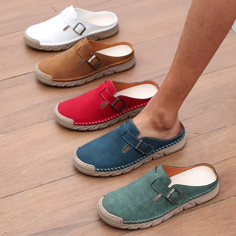 Men's Spring and Autumn Outdoor Casual Baotou Shoes Non Slip Slippers Fashion Soft Soled Women's Sandals Suede Leather Slippers