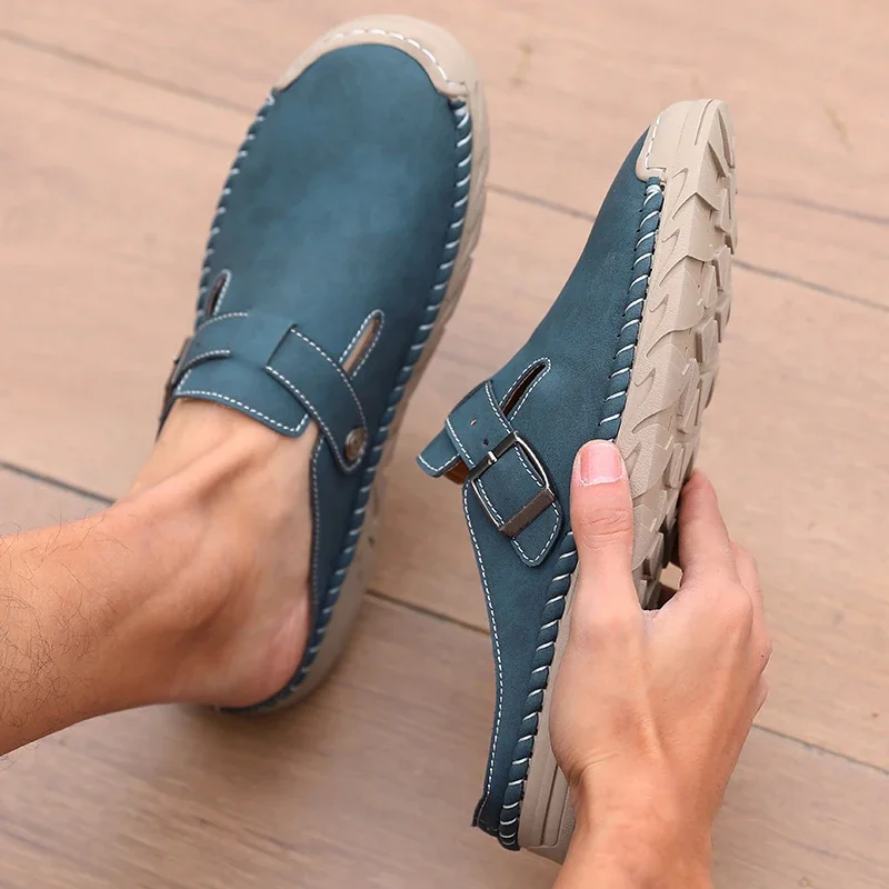Men's Spring and Autumn Outdoor Casual Baotou Shoes Non Slip Slippers Fashion Soft Soled Women's Sandals Suede Leather Slippers