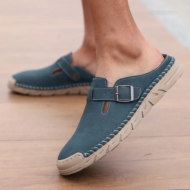 Men's Spring and Autumn Outdoor Casual Baotou Shoes Non Slip Slippers Fashion Soft Soled Women's Sandals Suede Leather Slippers