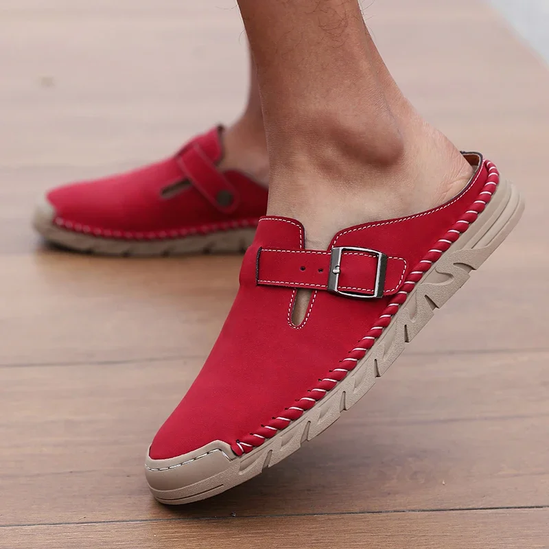 Men's Spring and Autumn Outdoor Casual Baotou Shoes Non Slip Slippers Fashion Soft Soled Women's Sandals Suede Leather Slippers