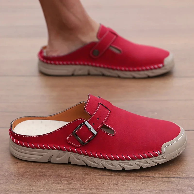 Men's Spring and Autumn Outdoor Casual Baotou Shoes Non Slip Slippers Fashion Soft Soled Women's Sandals Suede Leather Slippers