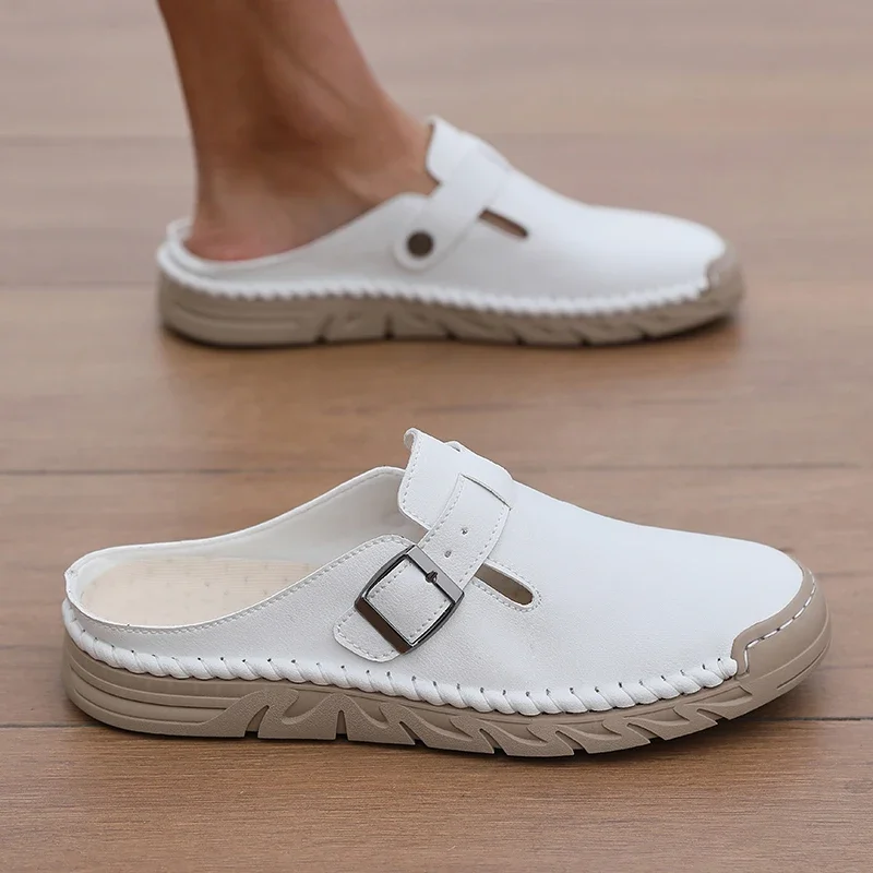 Men's Spring and Autumn Outdoor Casual Baotou Shoes Non Slip Slippers Fashion Soft Soled Women's Sandals Suede Leather Slippers