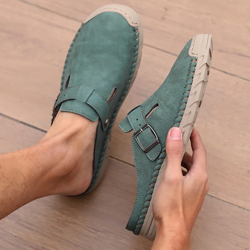 Men's Spring and Autumn Outdoor Casual Baotou Shoes Non Slip Slippers Fashion Soft Soled Women's Sandals Suede Leather Slippers