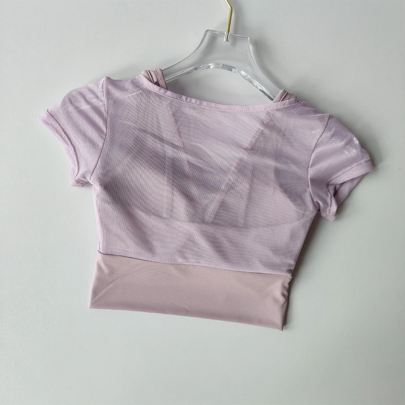 Women's Mesh Yoga Shirt Sexy Short Sleeve T-Shirt Pad Sport Top Blouse Quick Dry Gym Shirts Running Fitness Tank Shirt Yoga Wear