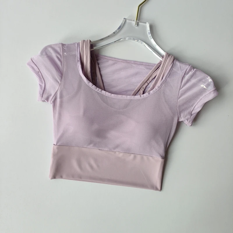 Women's Mesh Yoga Shirt Sexy Short Sleeve T-Shirt Pad Sport Top Blouse Quick Dry Gym Shirts Running Fitness Tank Shirt Yoga Wear