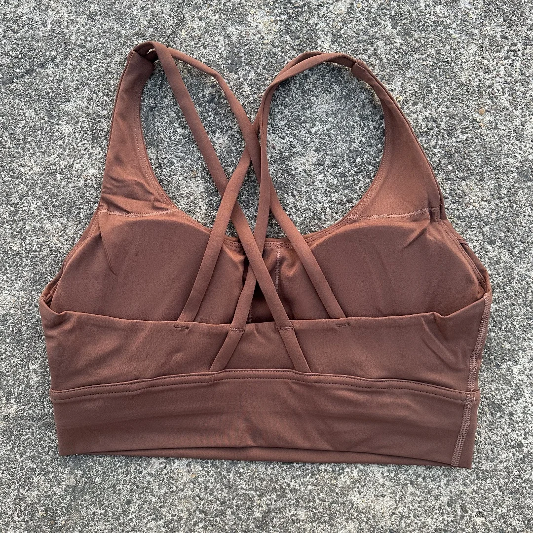 Solid Color Women Cross Back Soft Fitness Sports Bra Top Gym Yoga Underwear Tight Workout With Chest Pad Shoulder Strap Training