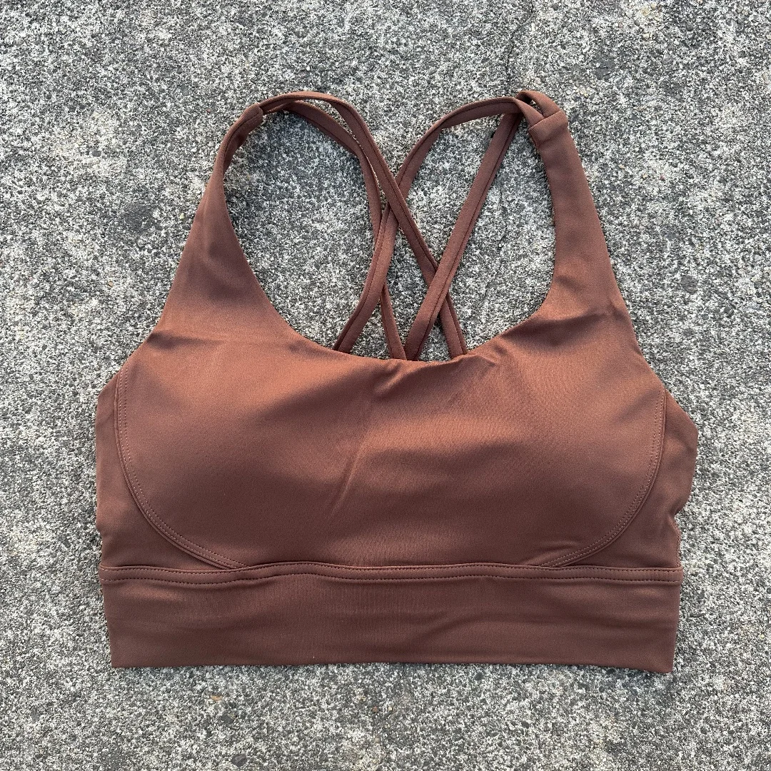 Solid Color Women Cross Back Soft Fitness Sports Bra Top Gym Yoga Underwear Tight Workout With Chest Pad Shoulder Strap Training
