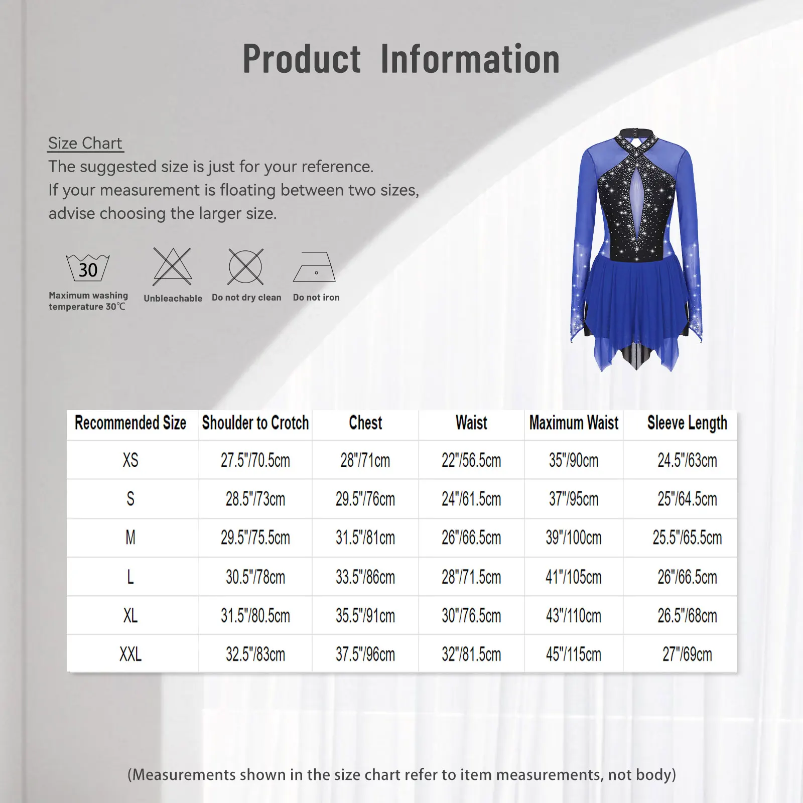 Women Figure Skating Performance Costume Ballet Gymnastics Lyrical Dance Dancewear Long Sleeve Rhinestone Mesh Leotard Dress