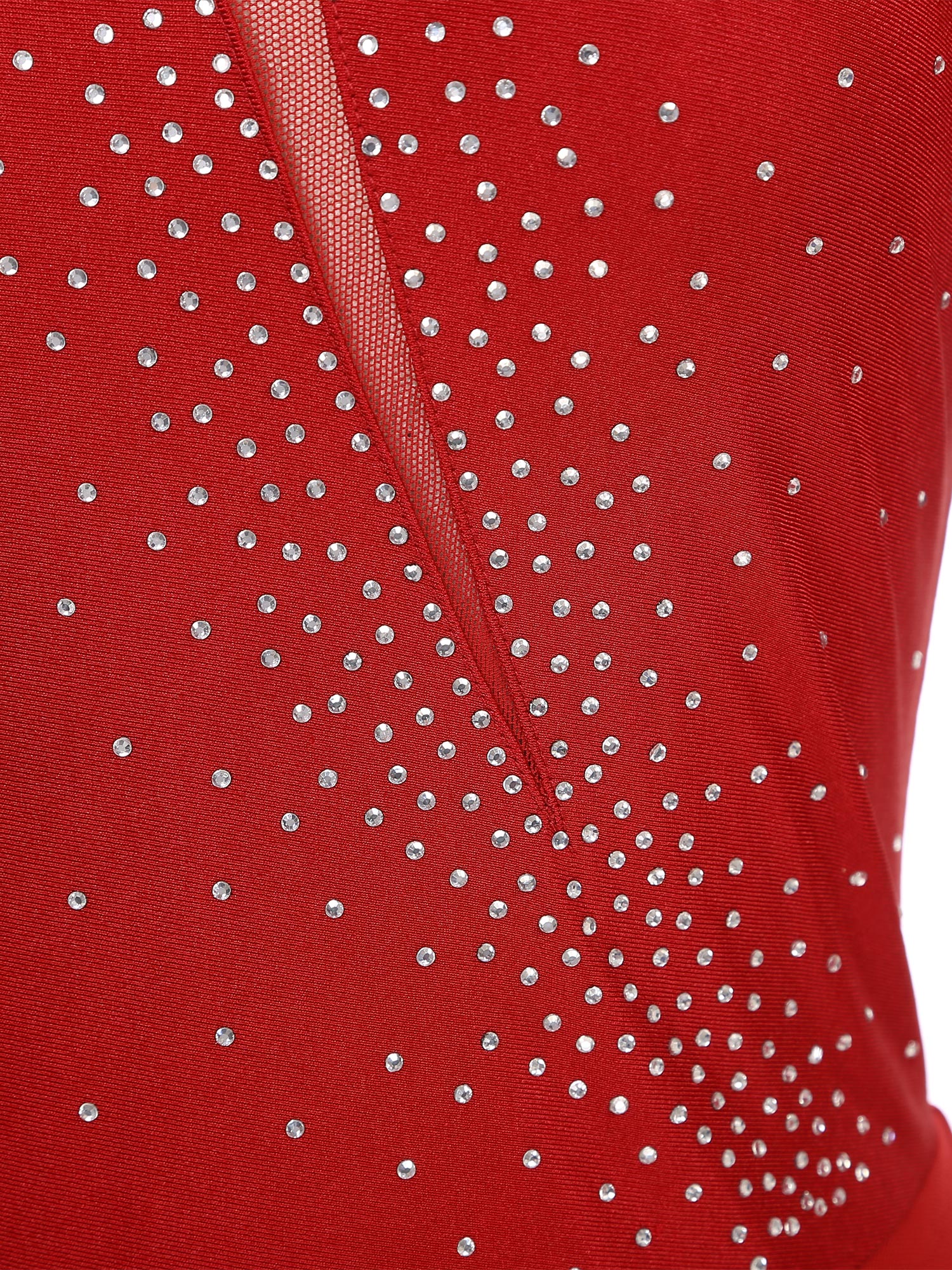 Women Figure Skating Performance Costume Ballet Gymnastics Lyrical Dance Dancewear Long Sleeve Rhinestone Mesh Leotard Dress