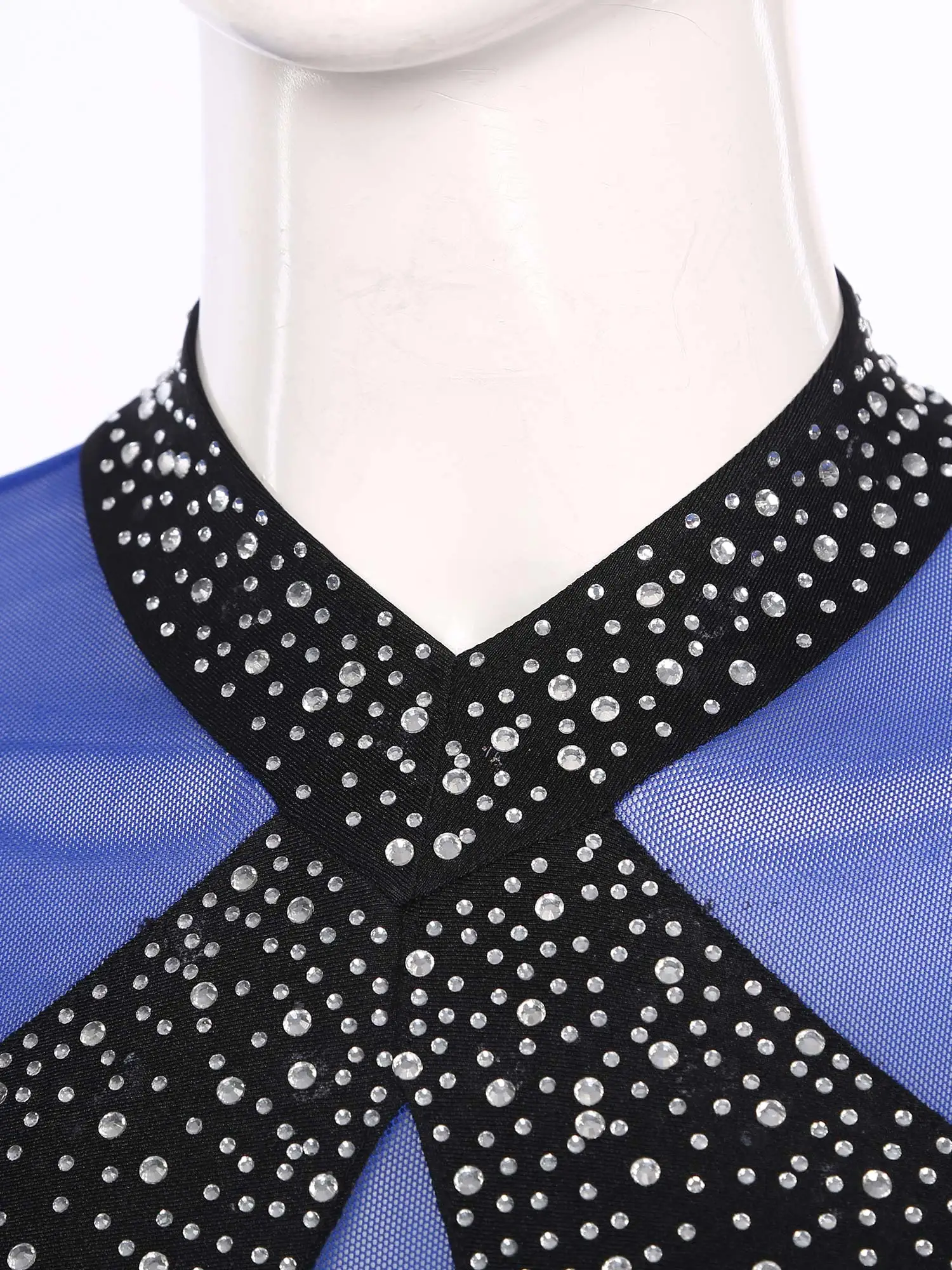 Women Figure Skating Performance Costume Ballet Gymnastics Lyrical Dance Dancewear Long Sleeve Rhinestone Mesh Leotard Dress