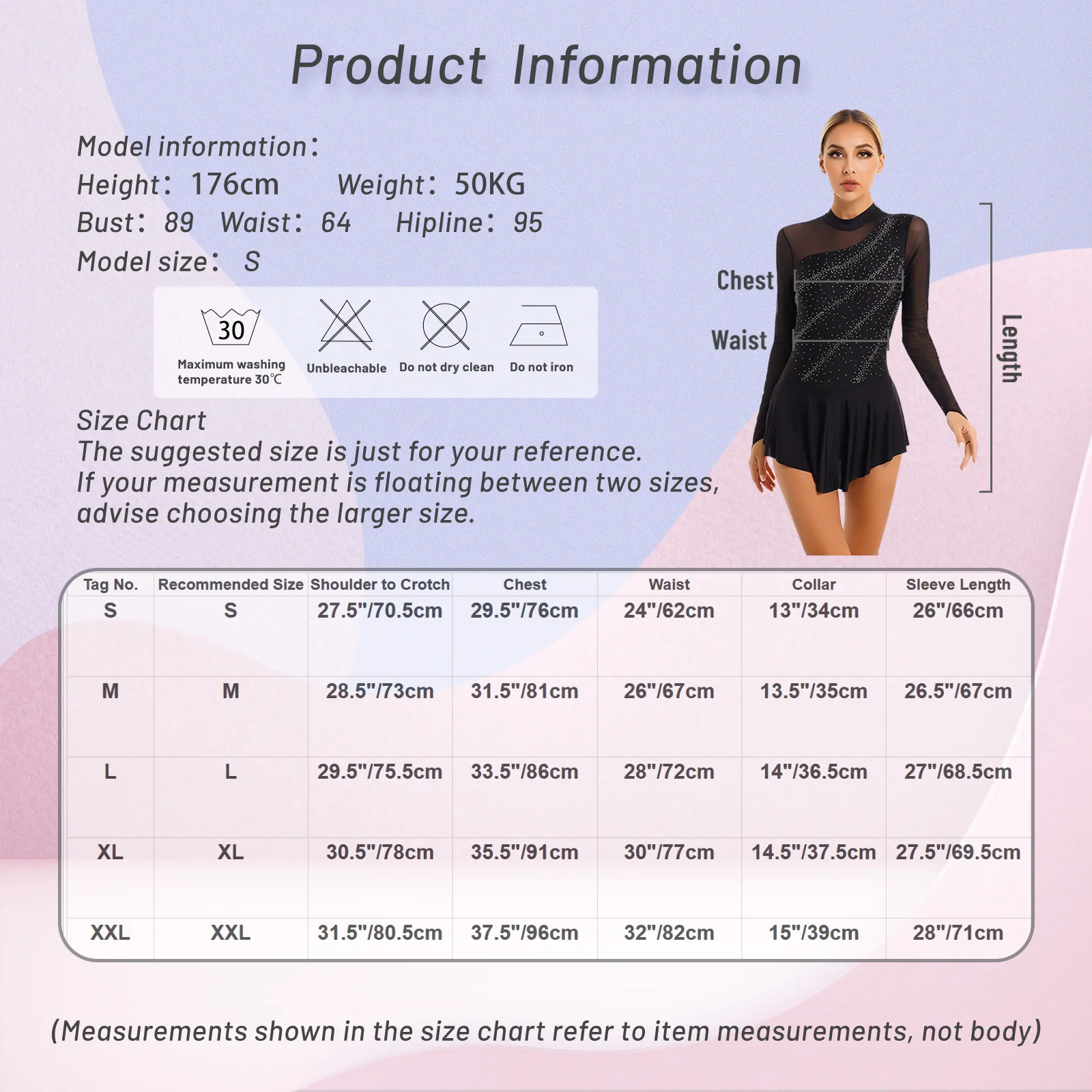 Women Figure Skating Performance Costume Ballet Gymnastics Lyrical Dance Dancewear Long Sleeve Rhinestone Mesh Leotard Dress