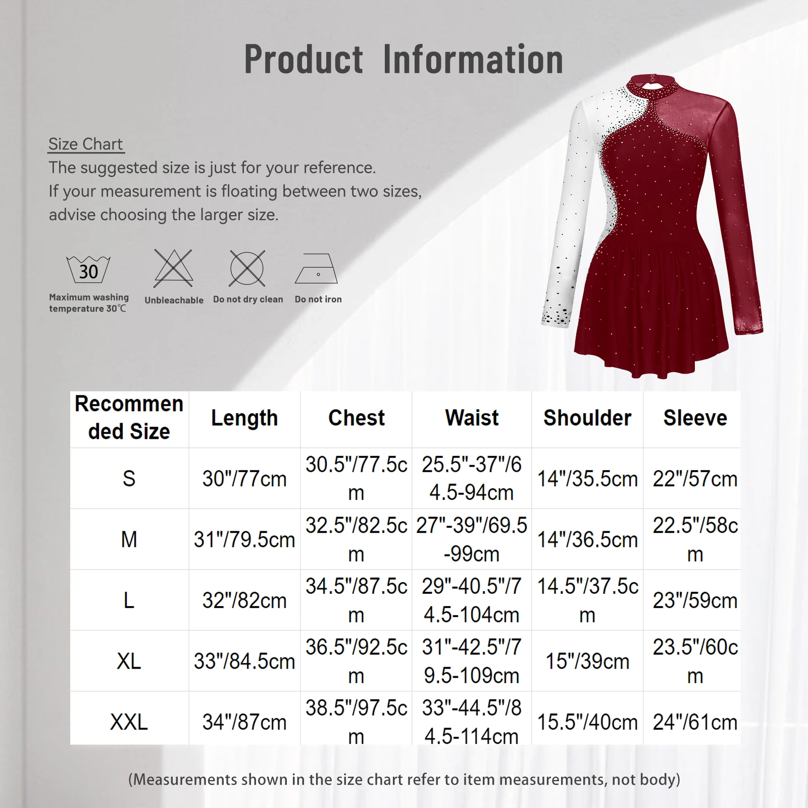 Women Figure Skating Performance Costume Ballet Gymnastics Lyrical Dance Dancewear Long Sleeve Rhinestone Mesh Leotard Dress