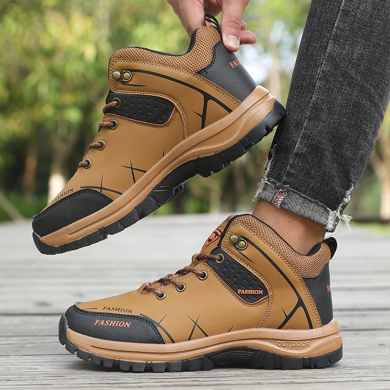 Retro Men Hiking Boots for Spring Autumn Comfort Breath Anti Slip Hiking Shoes Outdoor Camping Waterproof Work Shoes Sizes 39-46