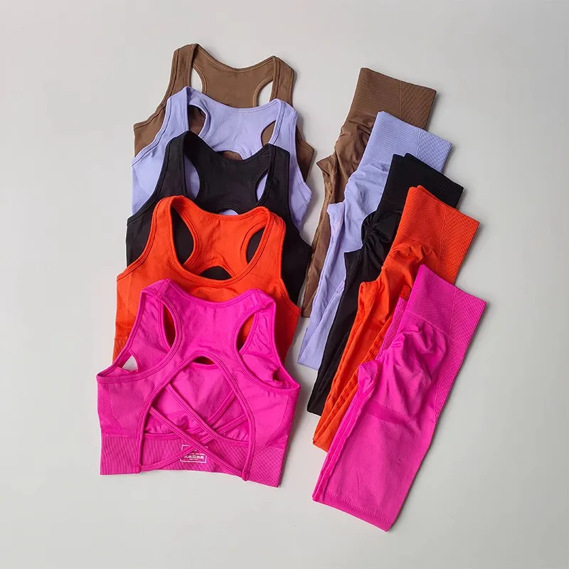 Women's Tracksuit Fitness Suit Yoga Sets Sportswear Workout Sports Bra+High Waist Leggings Gym Clothing Seamless Sports Suits