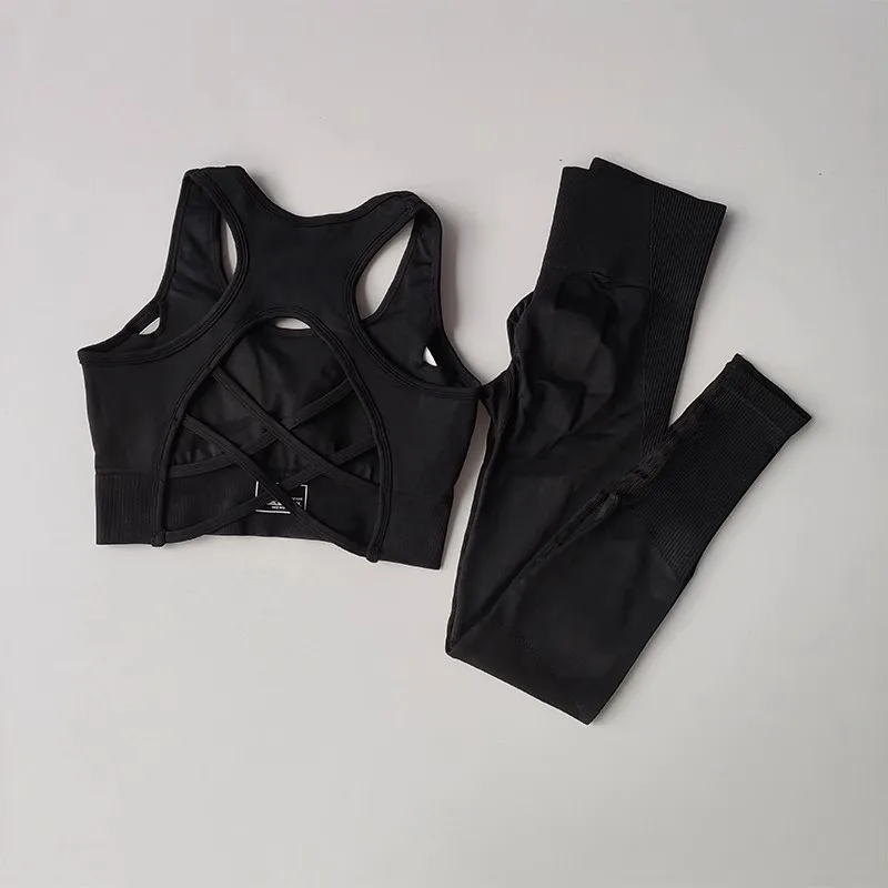 Women's Tracksuit Fitness Suit Yoga Sets Sportswear Workout Sports Bra+High Waist Leggings Gym Clothing Seamless Sports Suits
