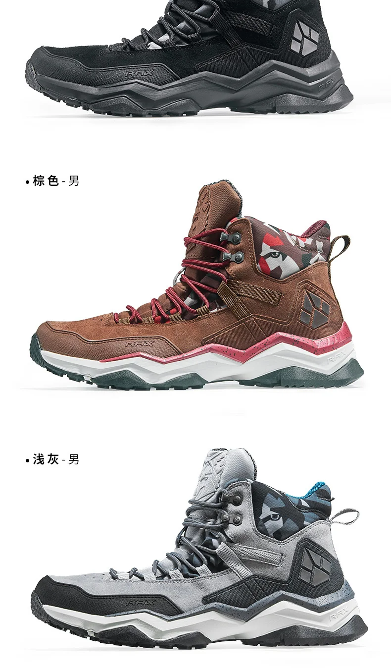 RAX Men Hiking Shoes Mid-top Waterproof Outdoor Sneaker Men Leather Trekking Boots Trail Camping Climbing Hunting Sneakers Women