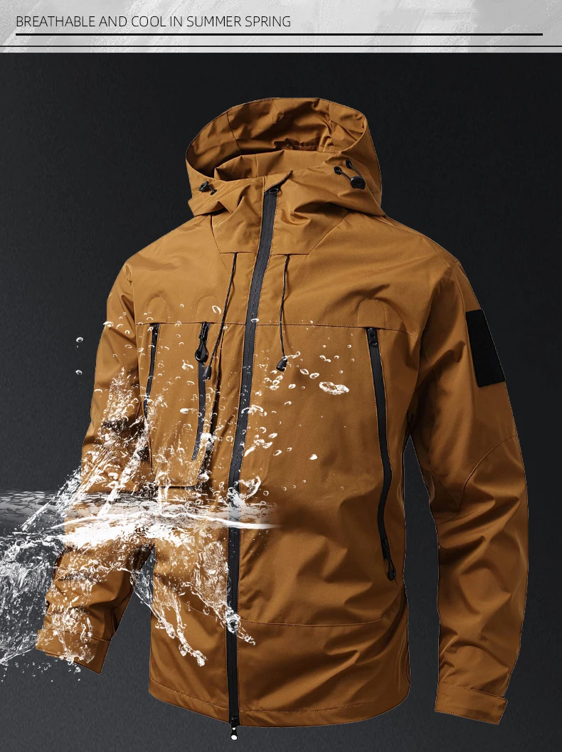 CHRLCK Men's Waterproof Running Jacket Caramel Women Windproof Windbreaker Hiking Camping Cycling Trekking Jogging Jackets