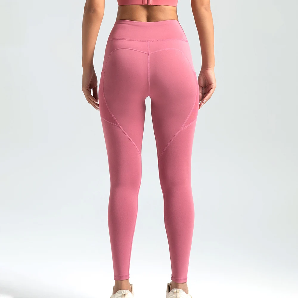 Women's Yoga Pants High Waist Butt Lift Mesh Side Pockets Quick Drying Stretch Sports Tights Running Fitness Pants