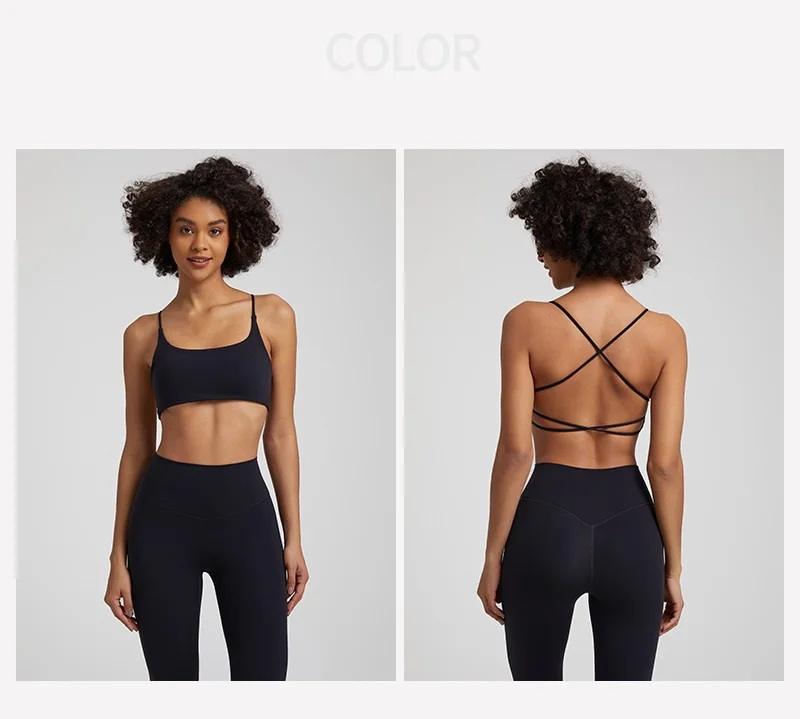 Solid Color Underwear Cross-back Women Fitness Bra Yoga Vest Gym Sport Top Hollow back Push With Chest Pad Four shoulder straps