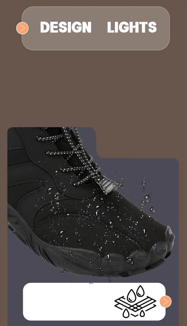 Men's Winter Warm Barefoot Shoes Waterproof Wide Toe Non-Slip Rubber Sole Plush Lined Hiking Shoes Outdoor Sneakers Running Shoe