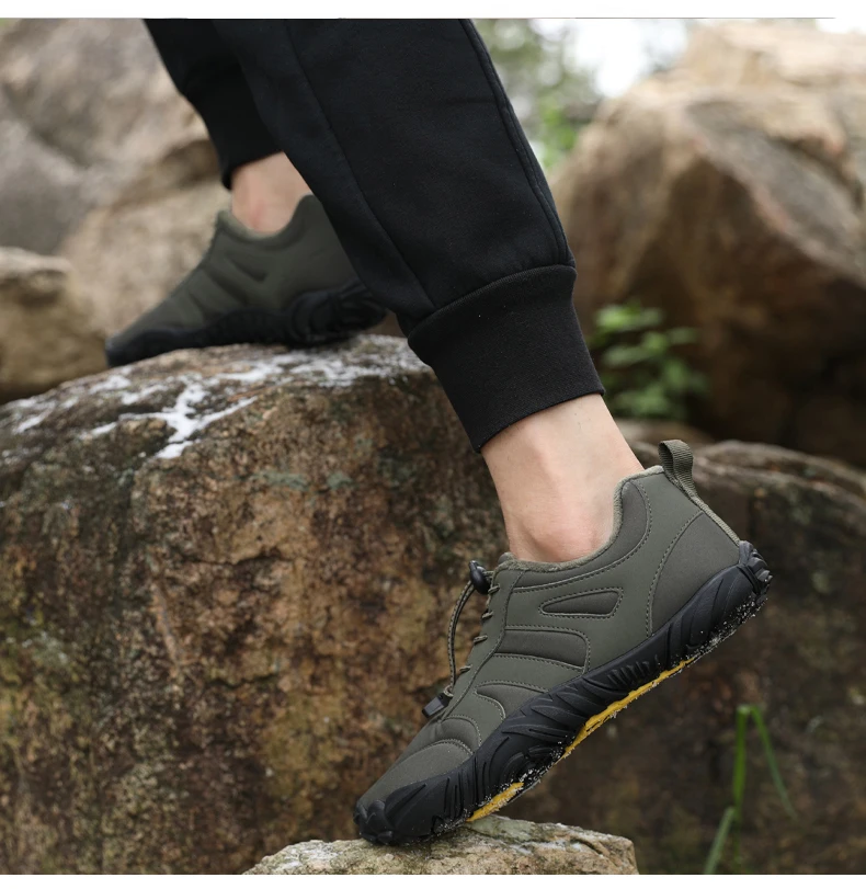Men's Winter Warm Barefoot Shoes Waterproof Wide Toe Non-Slip Rubber Sole Plush Lined Hiking Shoes Outdoor Sneakers Running Shoe