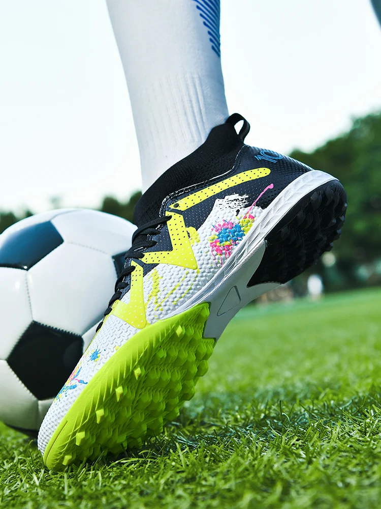 Adult TF Football Cleats, Wear-resistant Turf Rubber Sole, Lightweight PU Soccer Shoes for Men Outdoor Grass Match