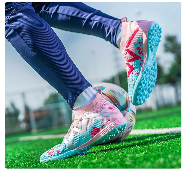Adult TF Football Cleats, Wear-resistant Turf Rubber Sole, Lightweight PU Soccer Shoes for Men Outdoor Grass Match