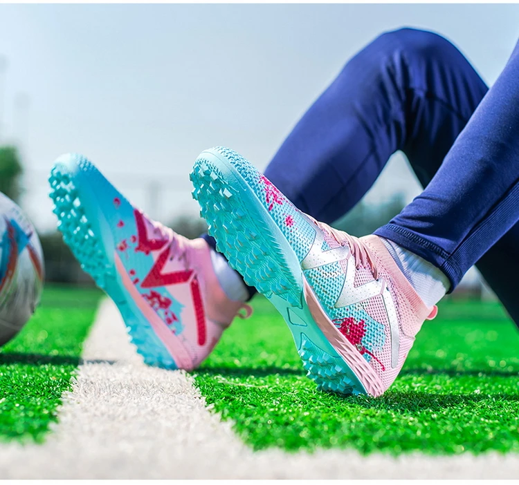 Adult TF Football Cleats, Wear-resistant Turf Rubber Sole, Lightweight PU Soccer Shoes for Men Outdoor Grass Match
