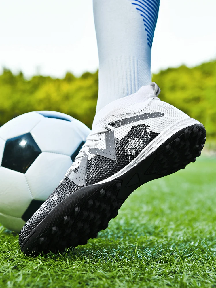 Adult TF Football Cleats, Wear-resistant Turf Rubber Sole, Lightweight PU Soccer Shoes for Men Outdoor Grass Match