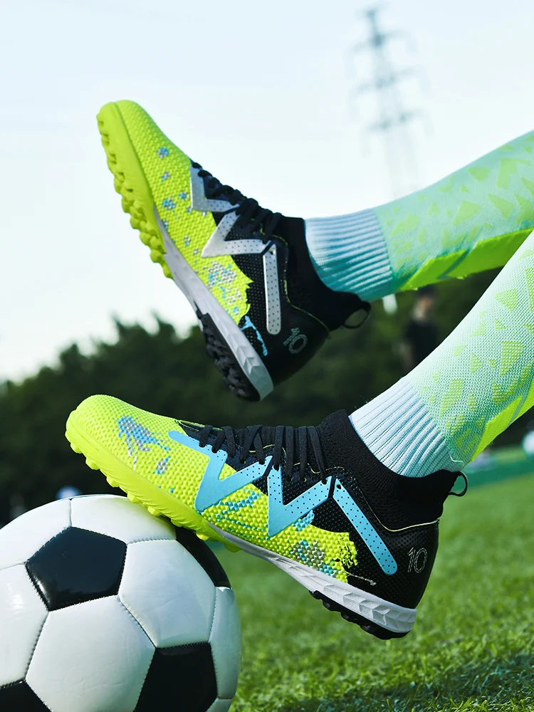 Adult TF Football Cleats, Wear-resistant Turf Rubber Sole, Lightweight PU Soccer Shoes for Men Outdoor Grass Match