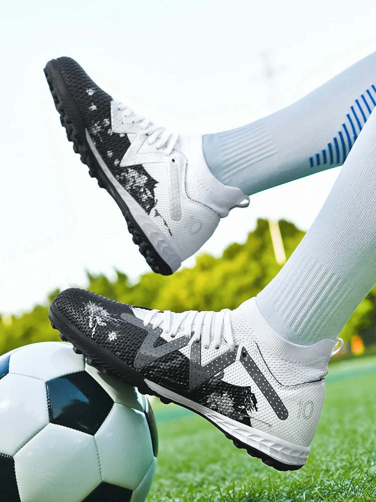 Adult TF Football Cleats, Wear-resistant Turf Rubber Sole, Lightweight PU Soccer Shoes for Men Outdoor Grass Match