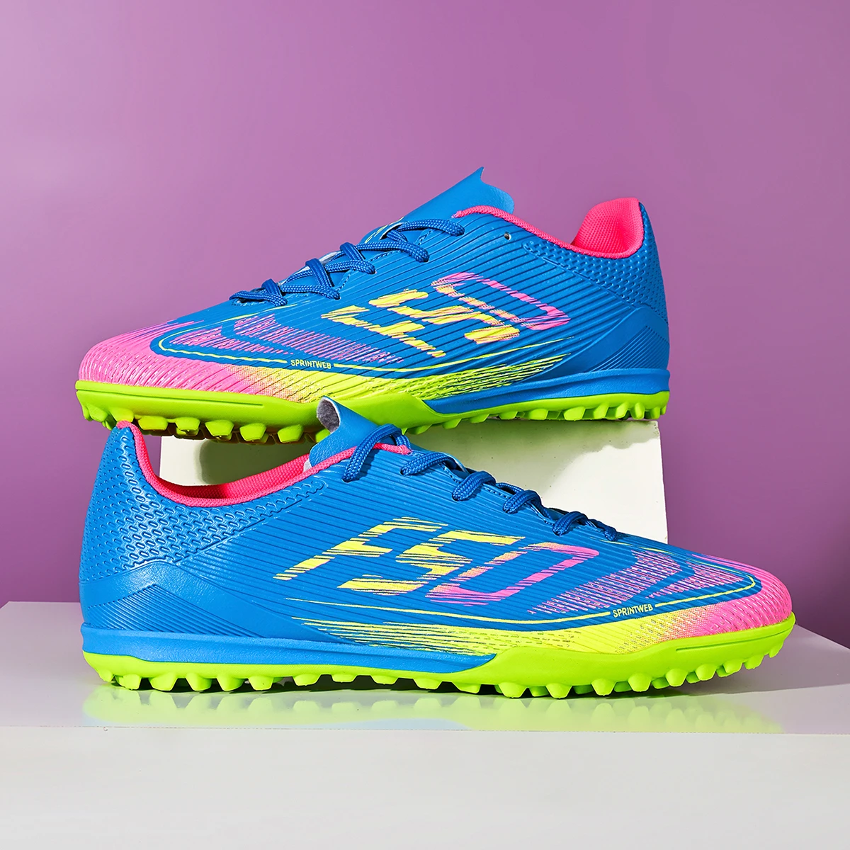 Adult TF Football Cleats, Wear-resistant Turf Rubber Sole, Lightweight PU Soccer Shoes for Men Outdoor Grass Match