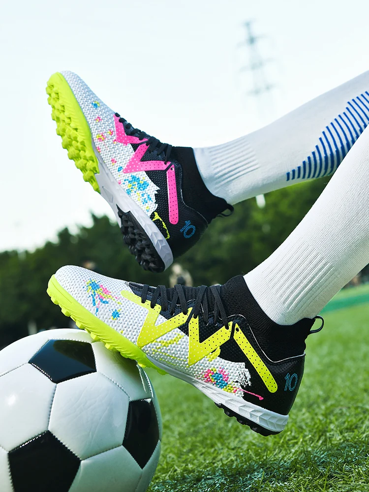 Adult TF Football Cleats, Wear-resistant Turf Rubber Sole, Lightweight PU Soccer Shoes for Men Outdoor Grass Match