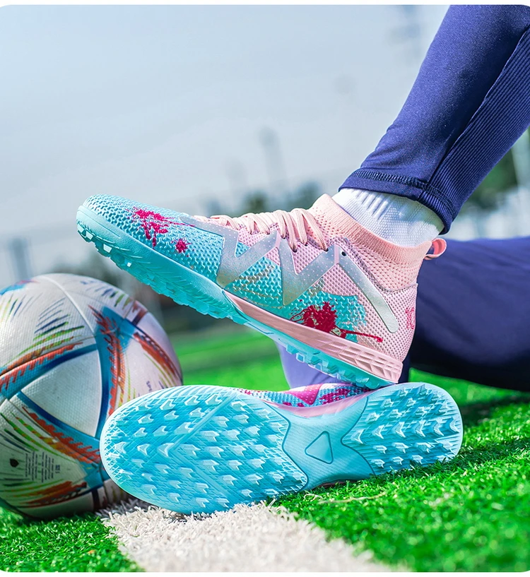 Adult TF Football Cleats, Wear-resistant Turf Rubber Sole, Lightweight PU Soccer Shoes for Men Outdoor Grass Match