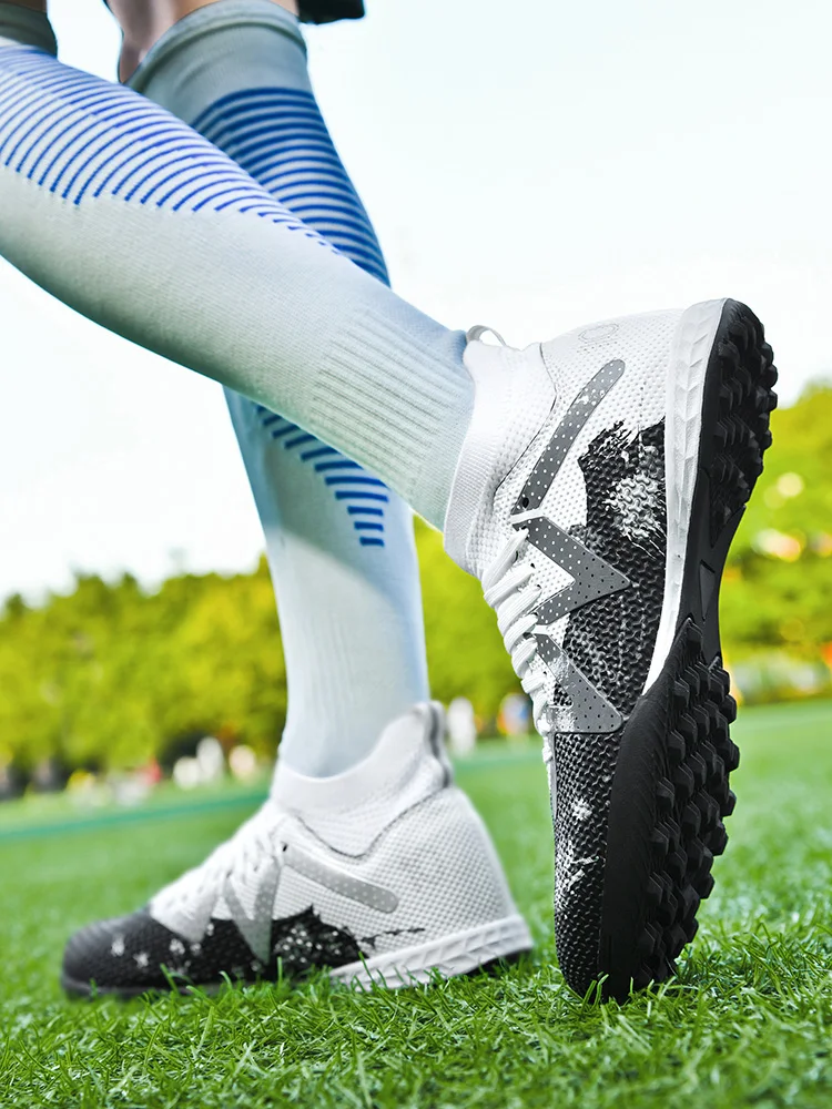 Adult TF Football Cleats, Wear-resistant Turf Rubber Sole, Lightweight PU Soccer Shoes for Men Outdoor Grass Match