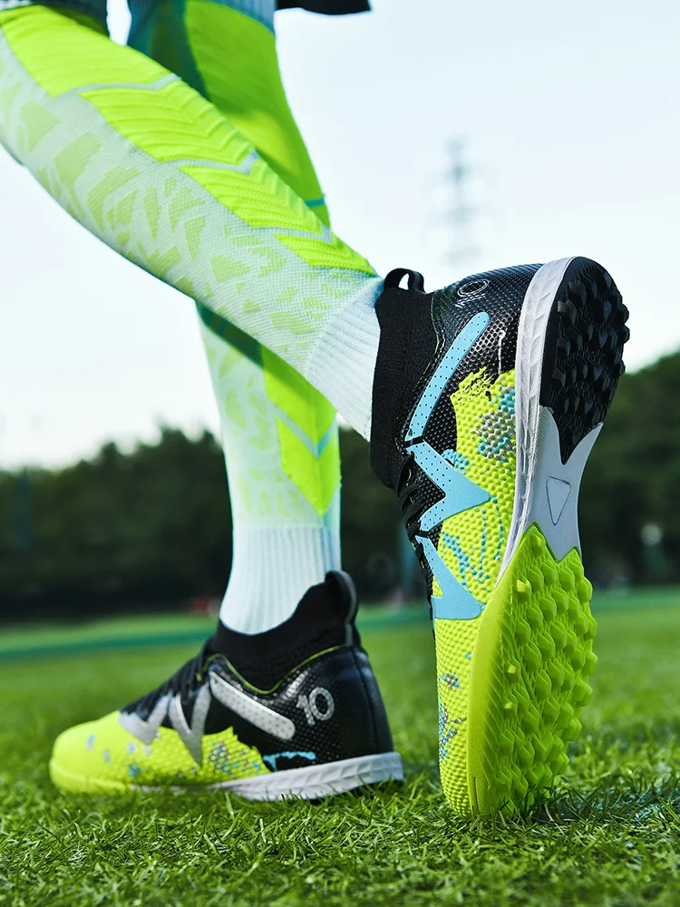 Adult TF Football Cleats, Wear-resistant Turf Rubber Sole, Lightweight PU Soccer Shoes for Men Outdoor Grass Match