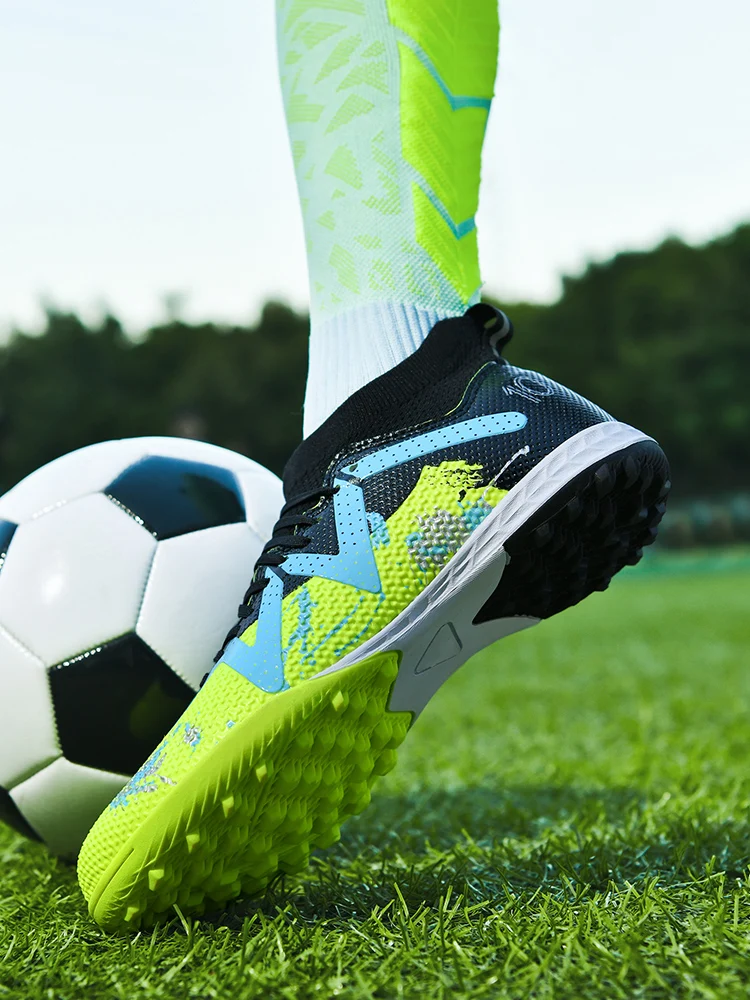 Adult TF Football Cleats, Wear-resistant Turf Rubber Sole, Lightweight PU Soccer Shoes for Men Outdoor Grass Match