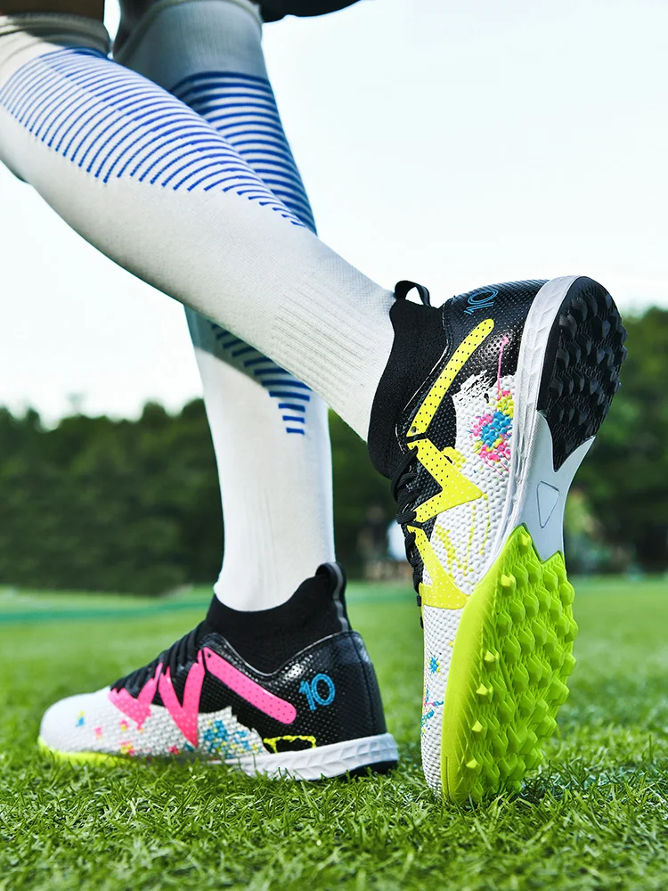 Adult TF Football Cleats, Wear-resistant Turf Rubber Sole, Lightweight PU Soccer Shoes for Men Outdoor Grass Match