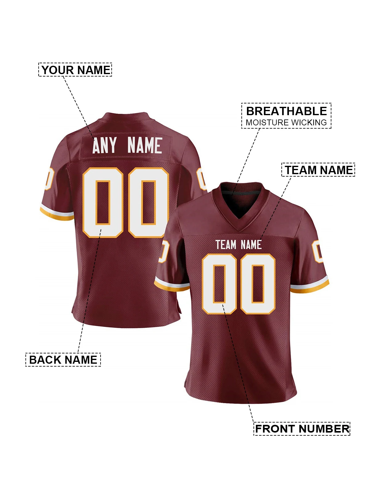 Custom Burgundy White American Football Jersey Personalized Printed Team Name Number Men Women Youth Kids Uniform Fans Gift