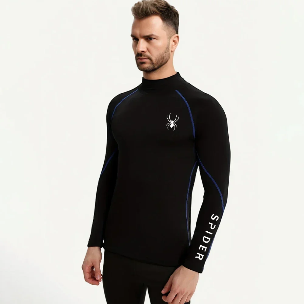 Mens Running T-shirts Compression Long Sleeve Sport Shirts Spider Printing Fitness Training Jogging Gym Quick Dry Tee