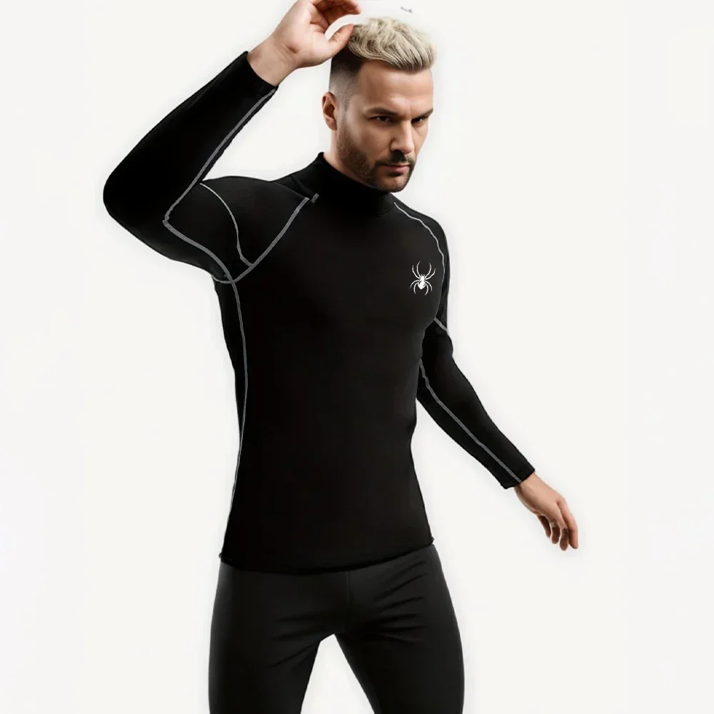 Mens Running T-shirts Compression Long Sleeve Sport Shirts Spider Printing Fitness Training Jogging Gym Quick Dry Tee