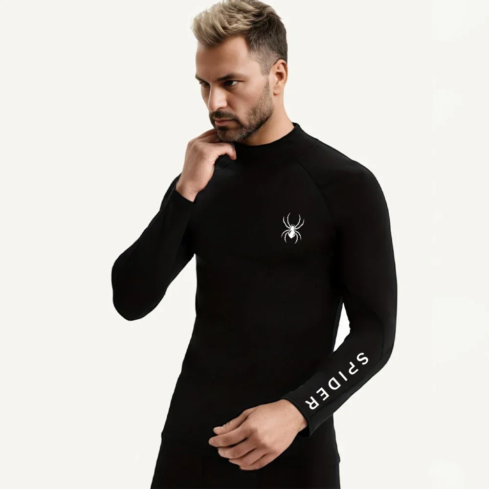 Mens Running T-shirts Compression Long Sleeve Sport Shirts Spider Printing Fitness Training Jogging Gym Quick Dry Tee