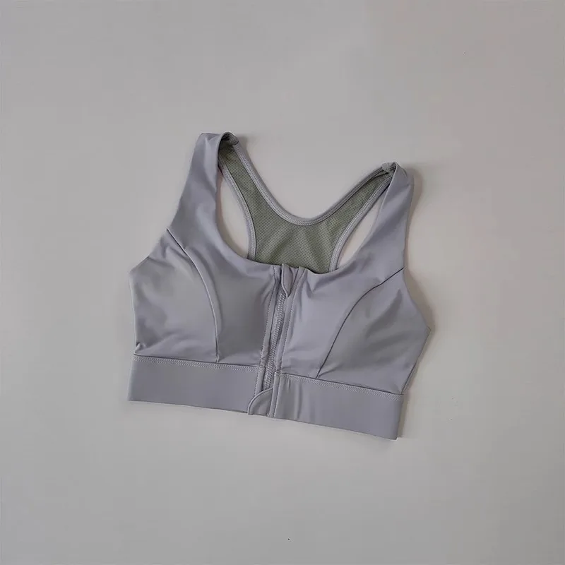 Women's High Shockproof Sports Bra with Front Zipper Quick Dry Yoga Top Running Vest Adjustable Fitness Gym Underwear