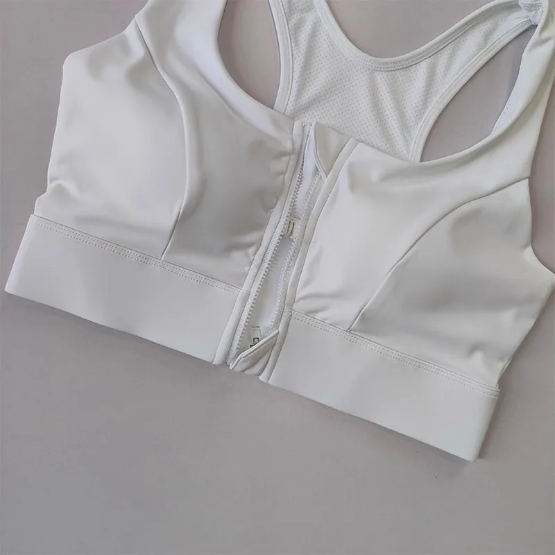 Women's High Shockproof Sports Bra with Front Zipper Quick Dry Yoga Top Running Vest Adjustable Fitness Gym Underwear