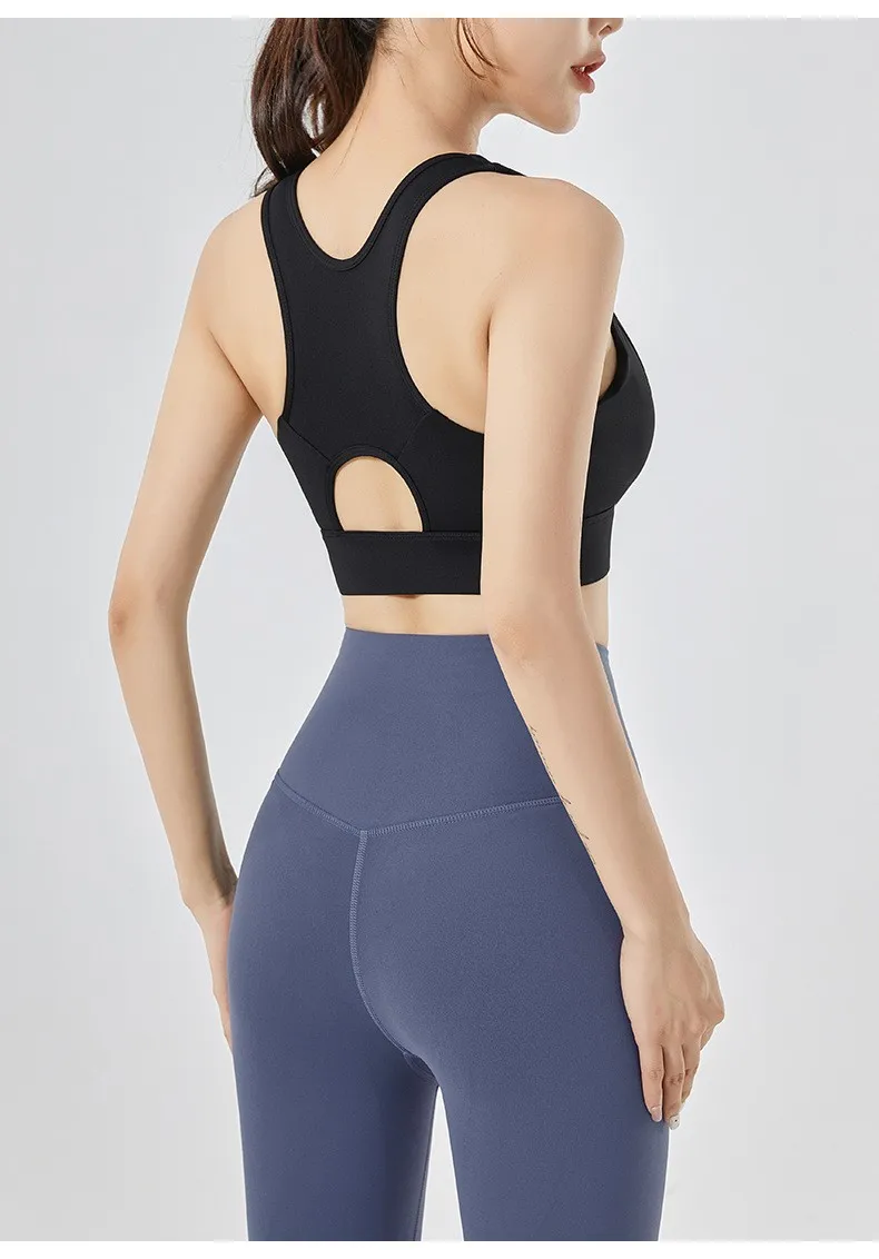 Women's High Shockproof Sports Bra with Front Zipper Quick Dry Yoga Top Running Vest Adjustable Fitness Gym Underwear