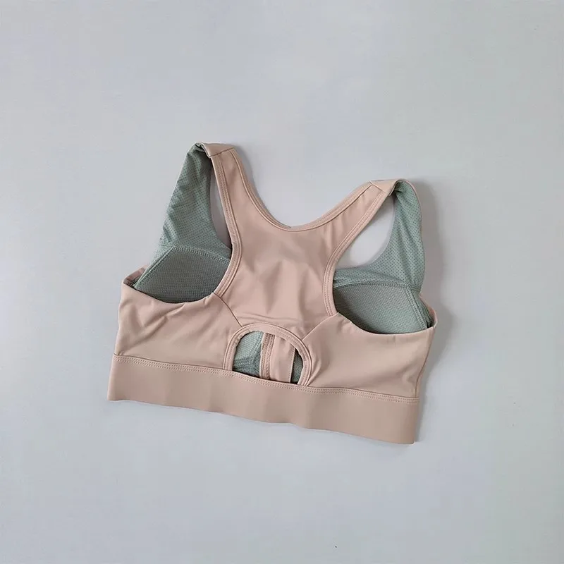 Women's High Shockproof Sports Bra with Front Zipper Quick Dry Yoga Top Running Vest Adjustable Fitness Gym Underwear