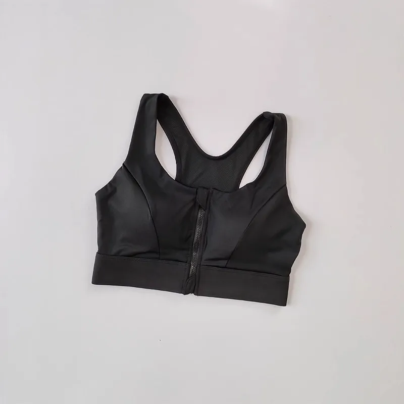 Women's High Shockproof Sports Bra with Front Zipper Quick Dry Yoga Top Running Vest Adjustable Fitness Gym Underwear