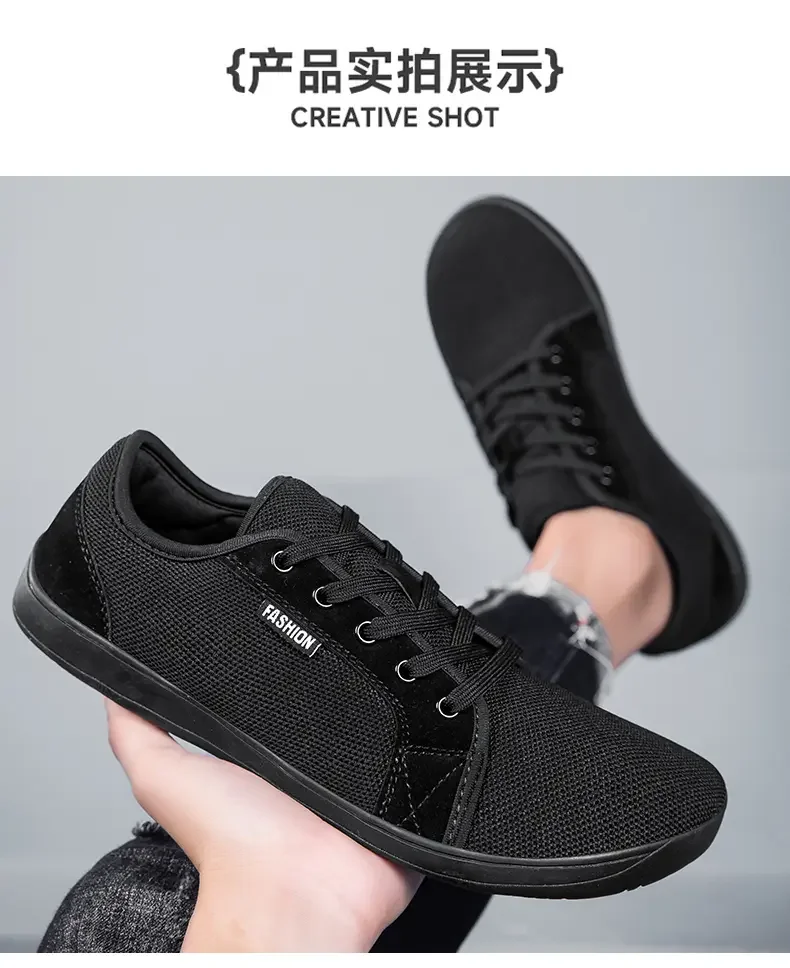 Men's Shoes and Sports Shoes Wide Toe Barefoot Casual Plus Size Wide Last Fashionable Canvas Black Flat Bottomed Board Shoes