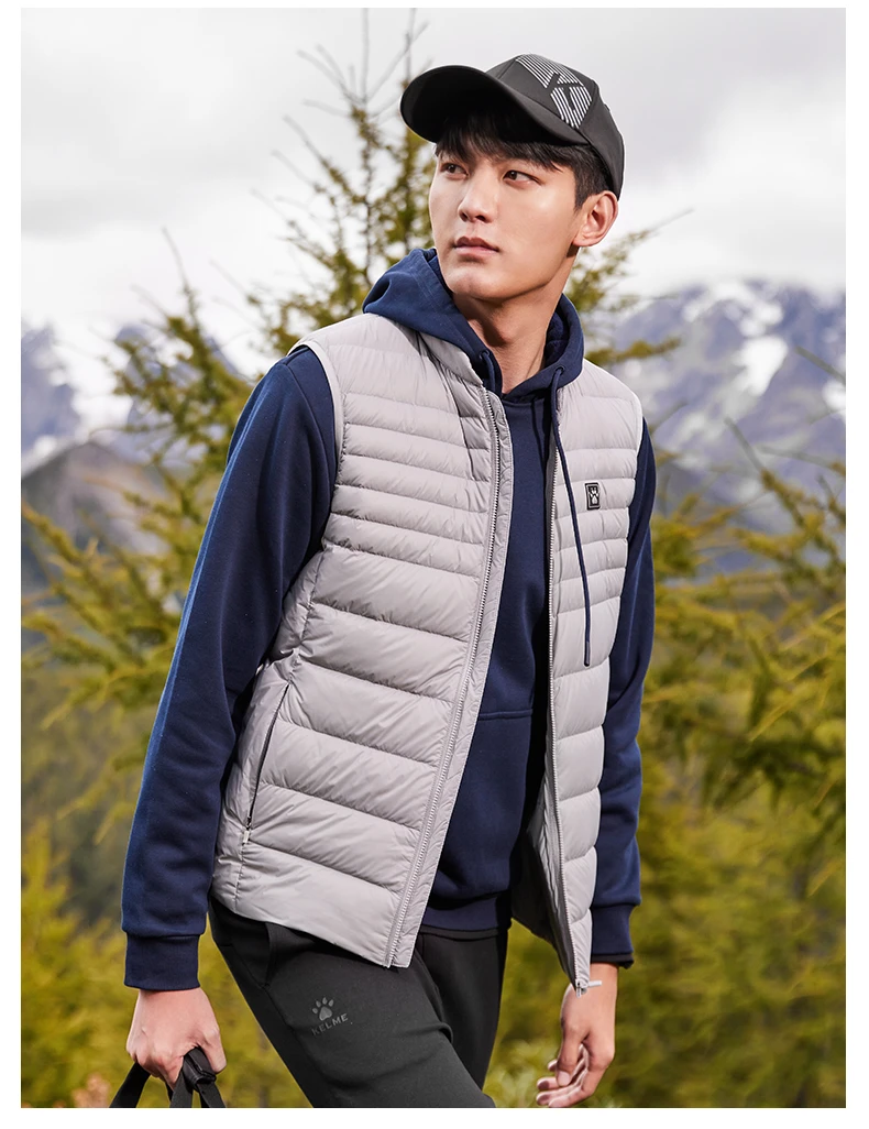 KELME Men's Sports Down Vest Winter Warm and Windproof Football Training Coat Outdoor Running Camping Hiking Top