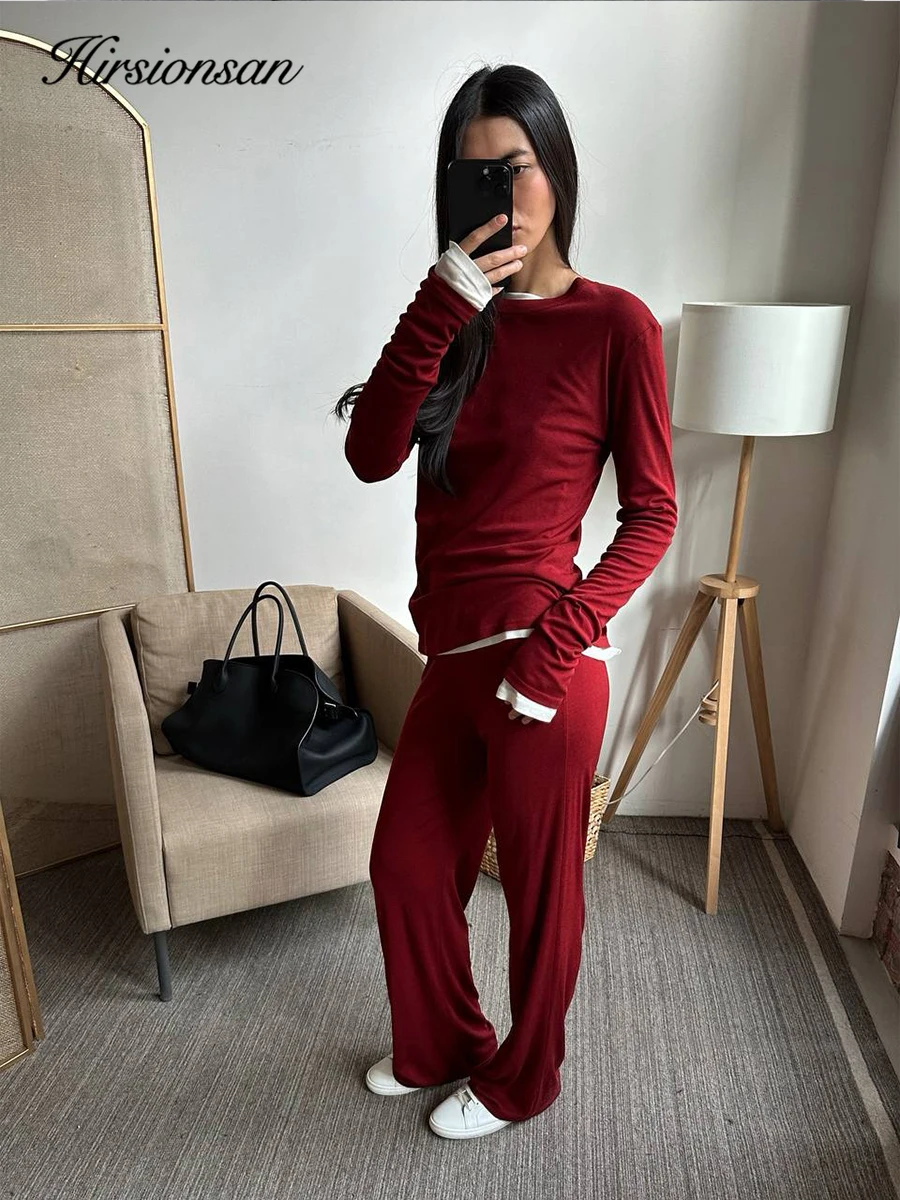 Hirsionsan 2025 Modal Soft Loose Sets Women Casual Two Pieces Short Sleeve T Shirts & High Waist Long Pants Outfits Tracksuit